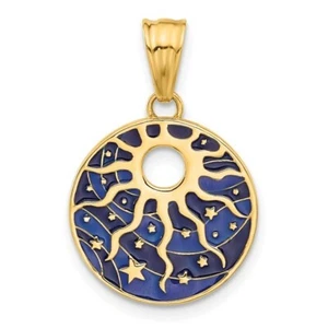 14K Yellow Gold Polished Enameled Sun and Stars Pendant approx 5/8" diameter - Picture 1 of 5