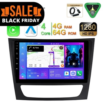DAB+Carplay 4+64G Android 15 Autoradio Navi für Mercedes-Benz E-Klasse W211 C219 - Bild 1 von 4