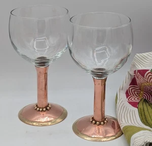 MM C2000 Morningstar Metalworks Studio Art Kupfer Messing Glas Paar Weinkelche - Bild 1 von 6