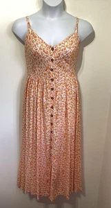 C&A Orange floral button up long midi maxi dress 14 42 summer - Picture 1 of 12
