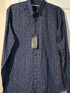 Karl Lagerfeld Shirt Blue Floral Long Sleeve Modern Fit Size Large 40" Chest New - Picture 1 of 9