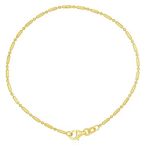 14K Real Gold Bar & Bead Diamond-Cut Bracelet 7.25" Italy 1.5mm - Picture 1 of 6