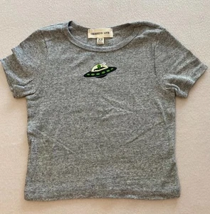T-shirt manica corta Obsessive Love cropped top donna XS grigio a costine alieno UFO - Foto 1 di 7