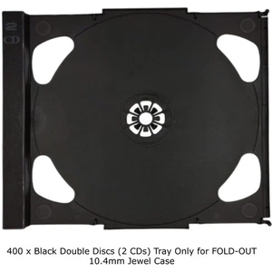400 Black Double (2 CDs) Tray for FOLD-OUT 10.4mm Jewel Case 2 Discs Tray Only - Afbeelding 1 van 15