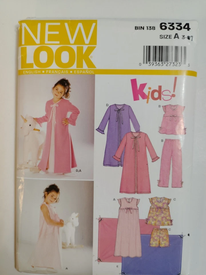 New Look Simplicity 6334 Nightgown Robe Sleep Sewing Pattern Girls 3 4 5 6 7 Cut - Image 1 of 4