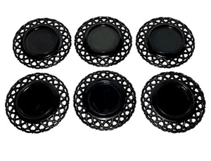 6 Westmoreland Black Lace Edge Forget Me Not Lattice Plates Depression 8.5” - Picture 1 of 5