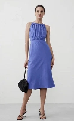 Nuevo con etiquetas Vestido midi Banana Republic mezcla de lino cuello alto talla XL-16 Foto 1 de 4