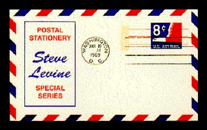 UXC9a AIRMAIL POSTAL CARD - STEVE LEVINE CACHET - Picture 1 of 2