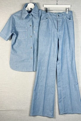 RARO Conjunto de Pantalones Denim Levi's Vintage Años 70 Para Mujer Chambray Talla Pequeña Ropa de Trabajo Foto 1 de 4