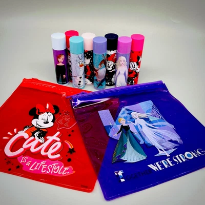 Disney Minnie Mouse & Frozen 8 различных бальзамов для губ комплект для детей + 2 сумки с короткими ручками - Изображение 1 из 4