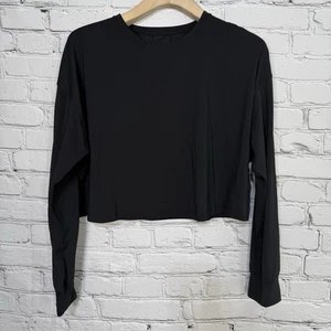 Lululemon Women's 10 Muscle Love Long Sleeve Shirt Black Cropped Oversized Gym - Picture 1 of 12