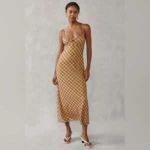 Maxi abito Urban Outfitters Kimchi blu ginnie a scacchi in rete nuovo con etichette taglia XS - Foto 1 di 8
