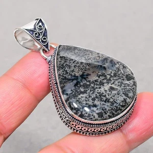 Black Dendritic Opal Pear Shape Gemstone Jewelry Vintage Pendant 2.10" SR 2948 - Picture 1 of 7