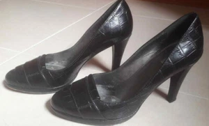 Authentic FURLA Designer Black Leather Croc Embossed Heels size 36.5 EU / 6.5 US - Picture 1 of 12