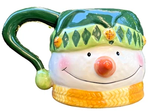 Debbie Mumm Ceramic Green Mug 3D Snowman Holiday Mug Hand Painted - Picture 1 of 10