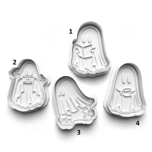 Cute Halloween Ghost Cookie Cutter Embosser Stamp Fondant Set With Handle - Picture 1 of 1