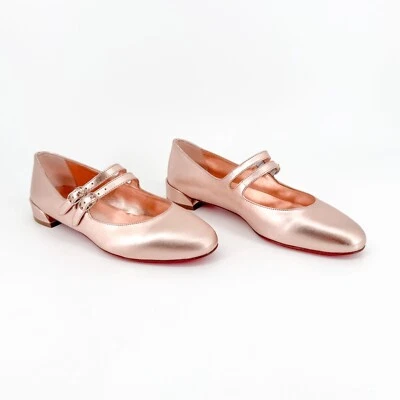 Christian Louboutin Sweet Mary Jane Pisos Talla 36.5 EE. UU. 6.5 Oro Rosa Ballet Foto 1 de 4