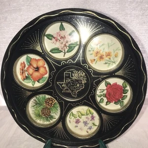 Vintage Metal Tray Souvenir TEXAS State Flowers Recessed Glass Holders Retro - Picture 1 of 5