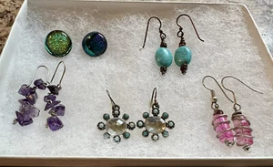 Vintage Lot of 5 Pair Earrings Pierced Colorful Amethyst Spring Pink Green - Picture 1 of 23