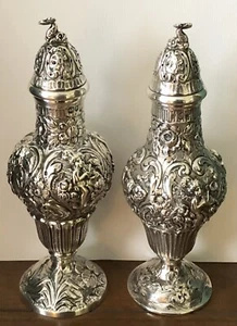 Antikes 1797 englisches gestempeltes handgefertigtes Rokoko abgestoßenes Salz & Pfeffer Set - Bild 1 von 23