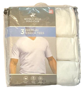 Beverly Hills Polo Club Mens Premium V-Neck Tees T-Shirt White Size Small 3 Pkts - Picture 1 of 2