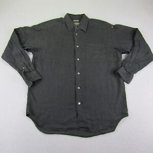 Banana Republic Shirt Mens Medium Black Irish Linen Button Up Long Sleeve Casual