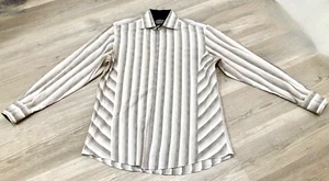 ZAGIRI Men's L Dress Shirt Cotton Long Sleeve Flip Cuffs Stripe Contrast Trim - Picture 1 of 12