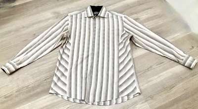 ZAGIRI Men's L Dress Shirt Cotton Long Sleeve Flip Cuffs Stripe Contrast Trim - Image 1 of 4