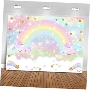 Rainbow Backdrop 7x5ft Pastel Rainbow Birthday Party Decorations Unicorn - Picture 1 of 7