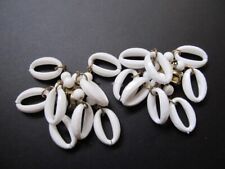 Very Vintage Old Plastic White Oval Cluster Waterfall Style Clip Earrings Fun