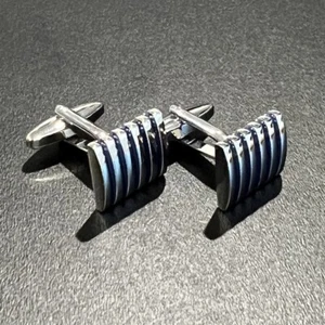 Navy Stripes Cufflinks Men Birthday Father’s Day Gift Cuff Link With Box - Picture 1 of 6