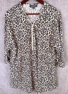 Autograph Jumper Womens Plus Size 16 Brown Animal Print 3/4 Sleeve Zip Stretch - Picture 1 of 12