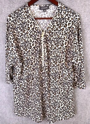 Autograph Jumper Womens Plus Size 16 Brown Animal Print 3/4 Sleeve Zip Stretch - Image 1 of 4