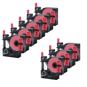 8 Pack 45017 Black on Red Label Tape For DYMO D1 LabelManager 200 12mm 1/2" x 23 - Picture 1 of 11