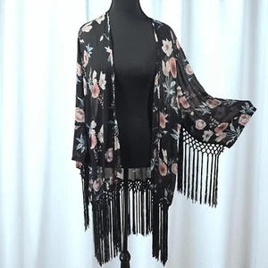 Torrid Kimono Duster Floral Fringe Sheer Cover Up Woman Plus Size 1/2 Bohemian - Picture 1 of 10