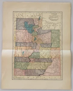 1910 Hammonds Karte von Utah 8" x 11" C.S. Hammond Antik USA USA - Bild 1 von 7