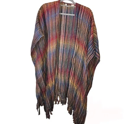 Chal suave envolvente de algodón tejido arco iris flecos cubierta Missy talla única Foto 1 de 4