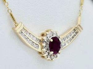 GENUINE 1.36 Cts RUBY & DIAMONDS NECKLACE 14k YELLOW GOLD * Free Appraisal * - Picture 1 of 6