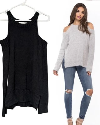 Suéter J.O.A Breath Easy para Mujer Hombro Frío Manga Larga Pullover Negro Talla M Foto 1 de 4