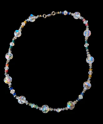 925 Sterling Clasp Swarovski Crystal And Glass Bead Necklace 16.5"  - Image 1 of 4