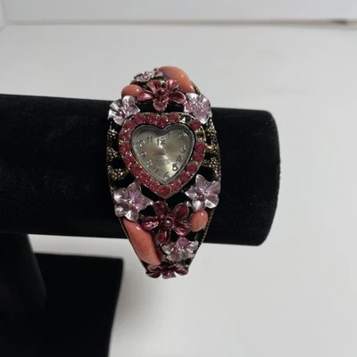 Reloj Mujer Figaro Couture Tono Dorado Cristal Flores Bisagra Brazalete - Batería Nueva Foto 1 de 4