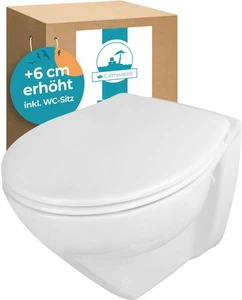 Wand-WC erhöht +6 cm spülrandlos Hänge-WC Set WC-Sitz Absenkautomatik Weiß - Bild 1 von 11