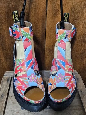 RARO Dr Martens Bessie Sandalias de Cuña Tatuaje Psicodélico Para Mujer’s 6 Zapatos Usados en Excelente Condición Foto 1 de 4