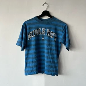 Vintage Bugle Boy Shirt Kids Small Blue Striped Short Sleeve Made USA 90s Tee - Picture 1 of 5