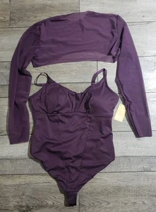Popilush set 2 pezzi body modellante a rete manica lunga perizoma controllo pancia taglia XXL - Foto 1 di 9
