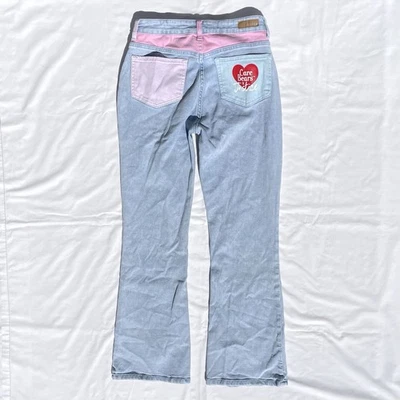 Justice Care Bears High Waist Flare Jeans Girls 18 Blue Pink  - Image 1 of 4