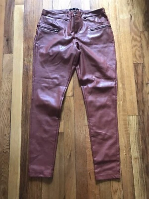 Pantalones de alta costura Romeo Juliet para mujer talla M ajustados de cuero sintético delantero marrón 30 X 28 Foto 1 de 4