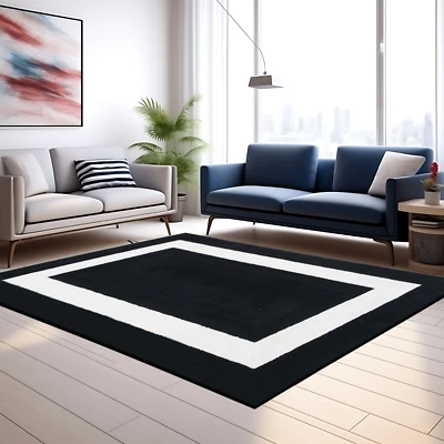 Hand Tufted Black and White Modern Design Wool Carpet for Living Room, Bedroom, - Image 1 of 4