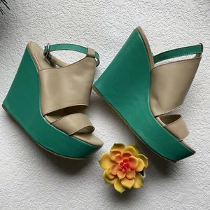 Andrew Stevens Women’s Wedges Shoes size 6 Green & Beige - Picture 1 of 6