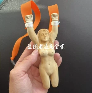 New Boxwood Carved Naked Girl Slingshot Frame Hunting Bow Game Toy - Picture 1 of 5